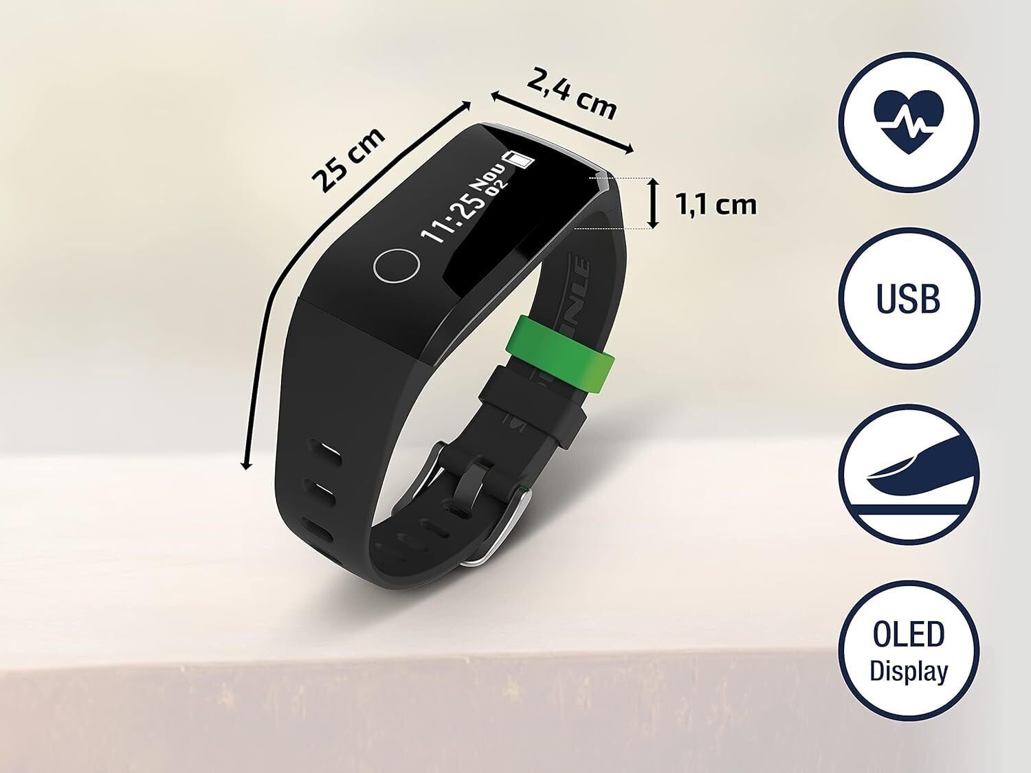 Soehnle Fitness-Tracker Bluetooth Fit Connect 200HR Fitnessarmband Touch Display Armbanduhr (mit Armband), 10 Tage Laufzeit,SMS,ANRUF,OLED,Vibrationsalarm