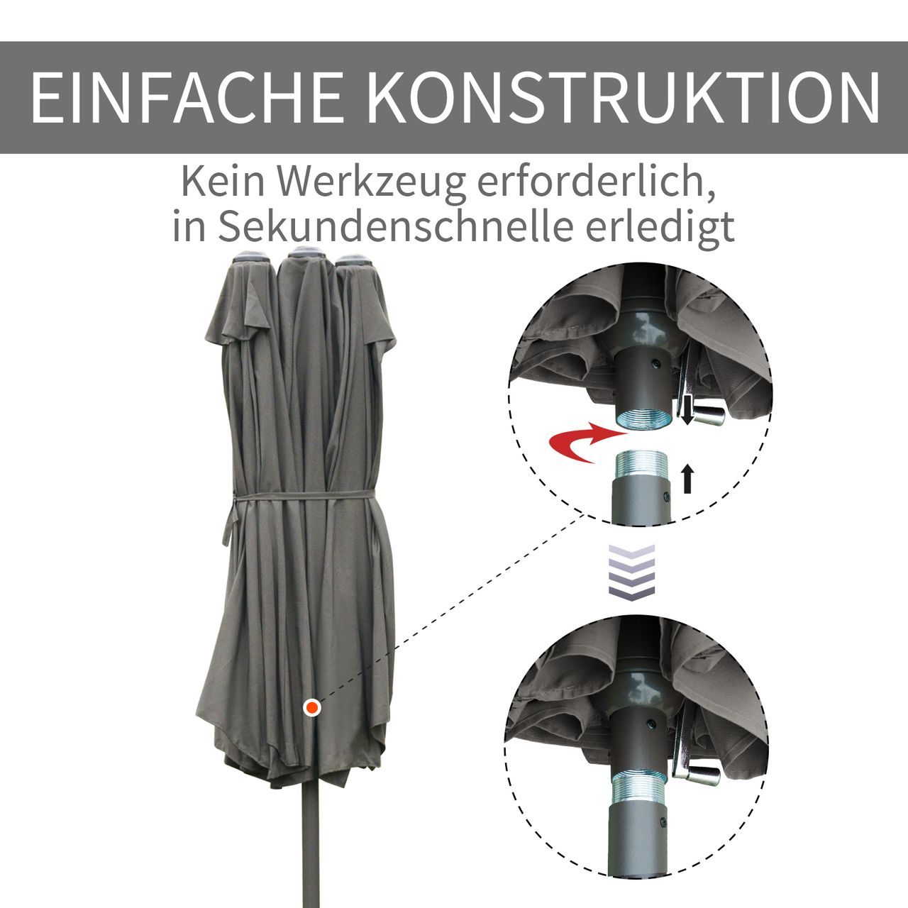 Outsunny Doppelsonnenschirm mit Schirmständer Gartenschirm 460x270cm Dunkelgrau