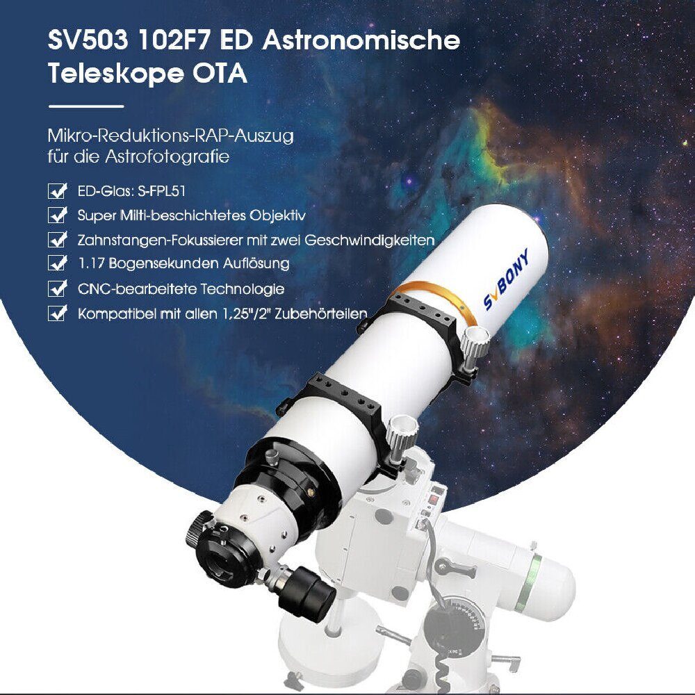 SVBONY Teleskop SV503 ED Teleskop OTA 102F7 Achromatischer Refraktor, Extra Low Dispersion, für Astrofotografie und Visualisierung