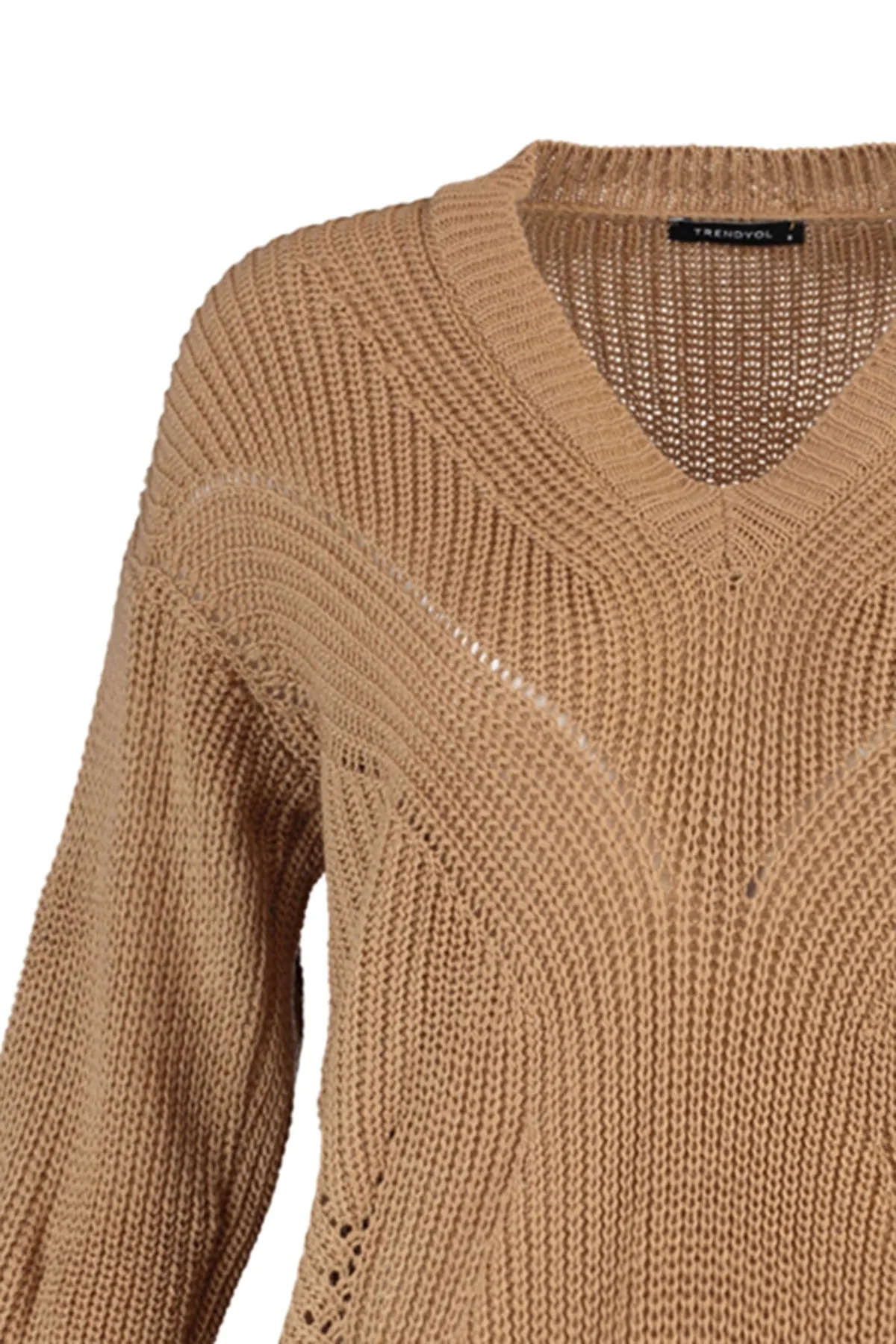 Trendyol Collection  Kamelfarbener Strickpullover mit Lochmuster TWOAW21KZ0690