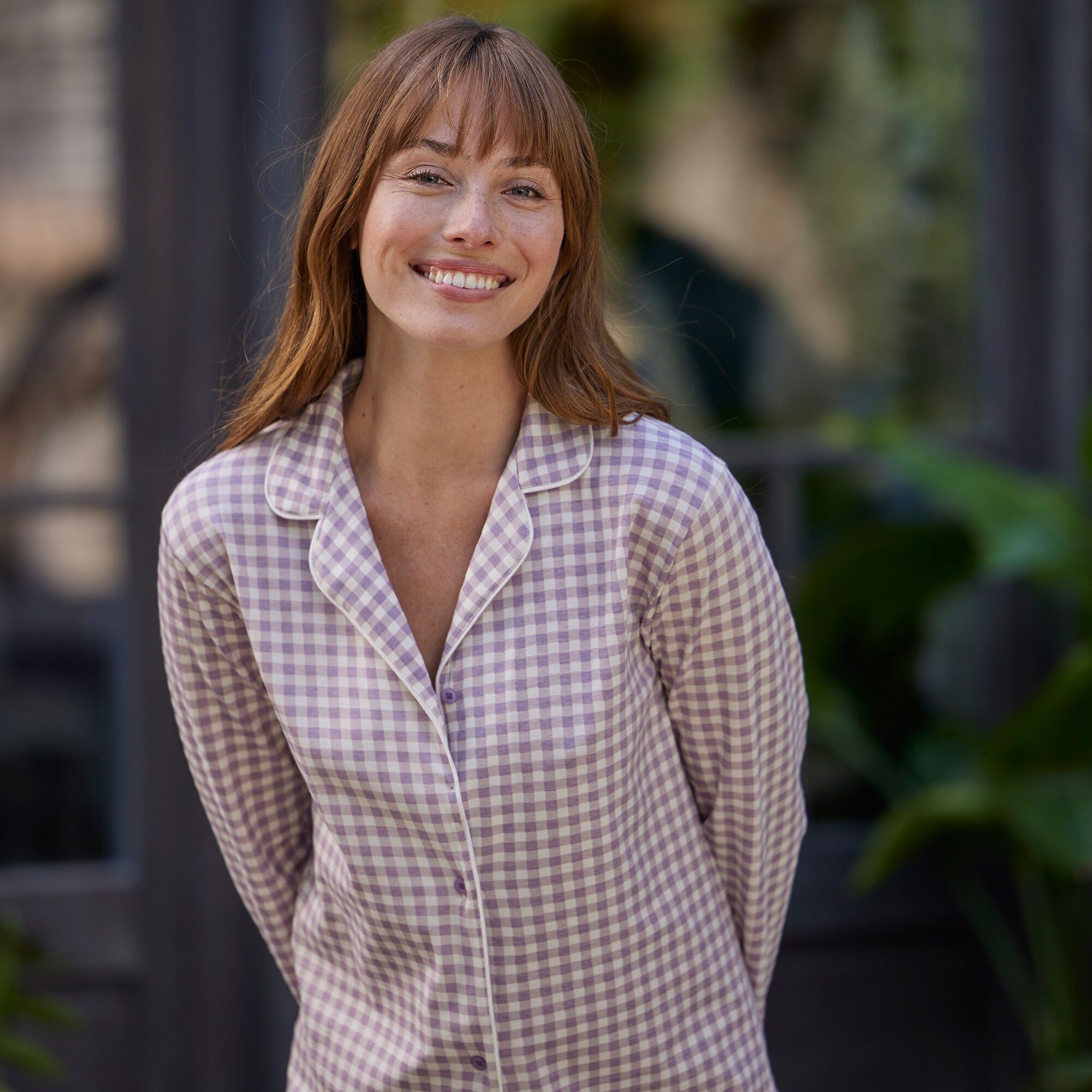 Chemise de nuit boutonnée imprimé petits carreaux