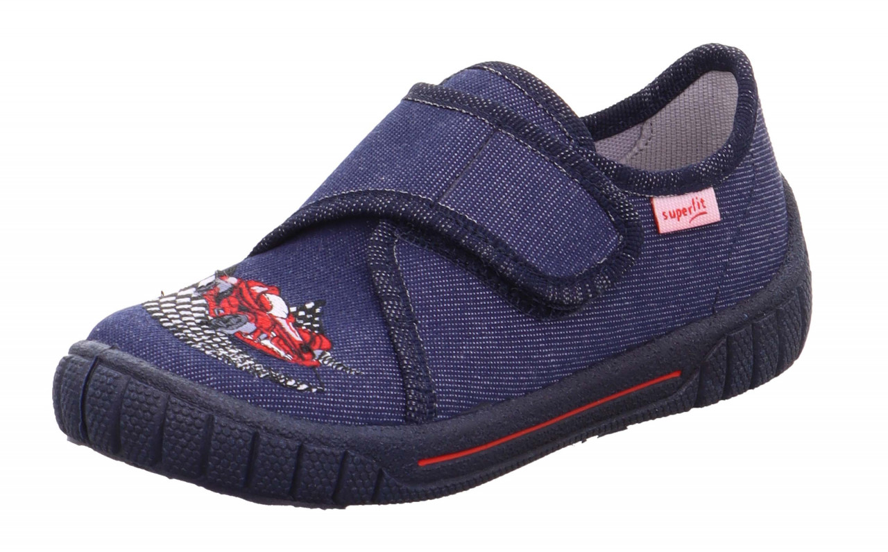 BILL - Blau Hausschuh mit Klettverschluss