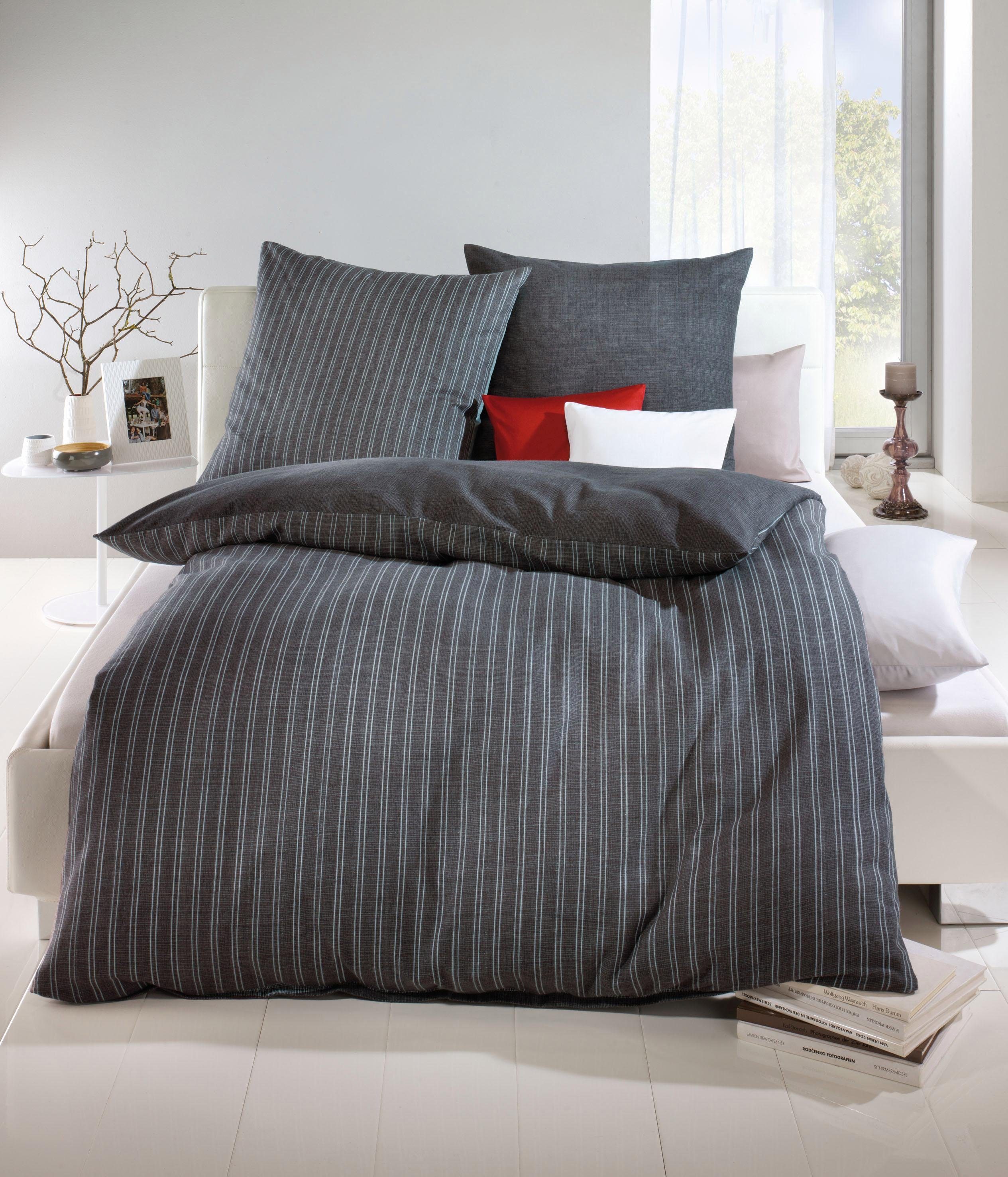 Wendebettwäsche Eternity Combo Bettwäsche, Satin mit seidigem Glanz, Streifen-Design, Kaeppel, Feinbiber, 2 teilig