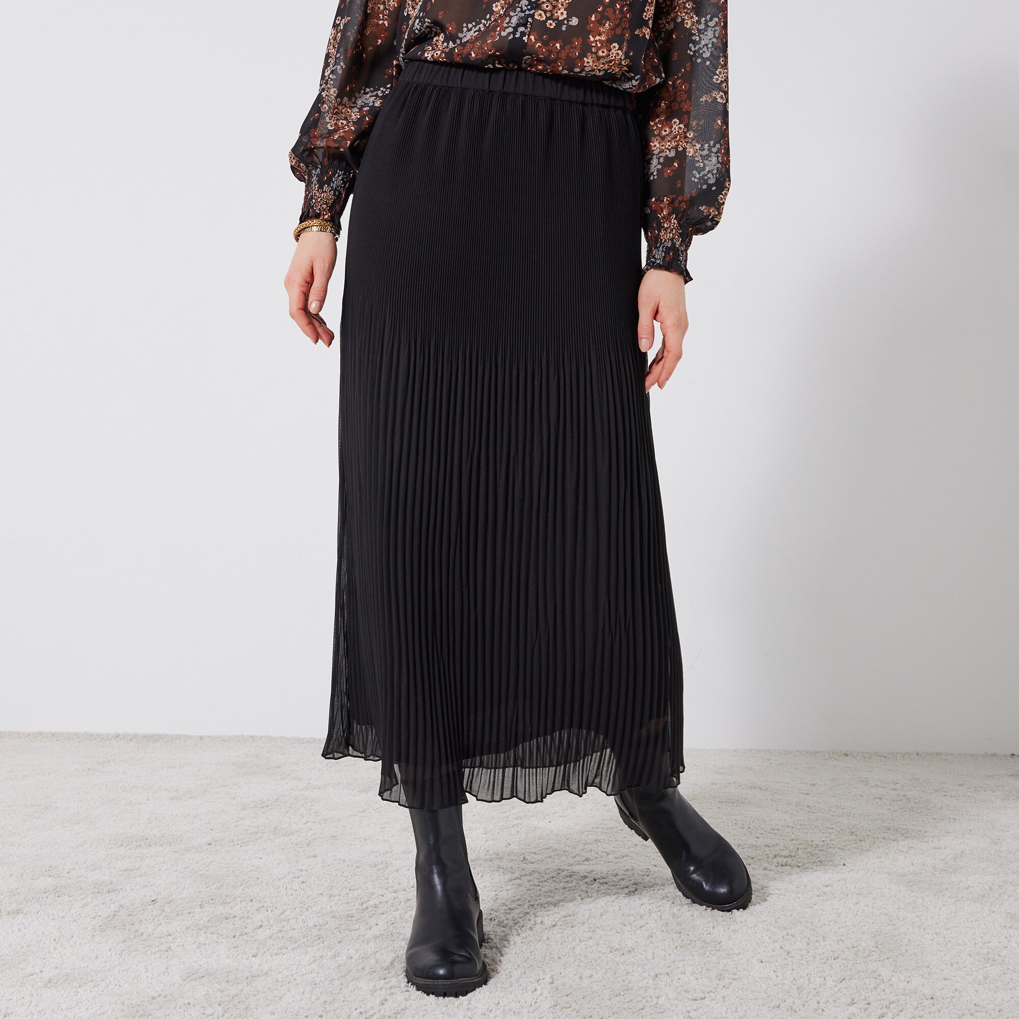 Jupe petite stature voile plissé uni, polyester recyclé(1)