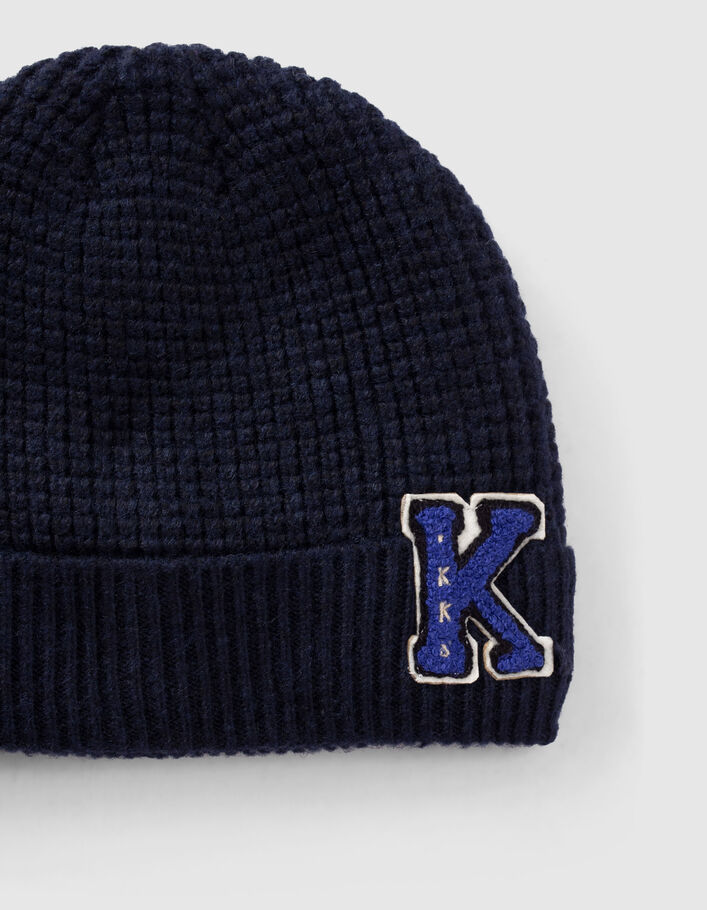 Bonnet marine tricot badge bouclette garçon