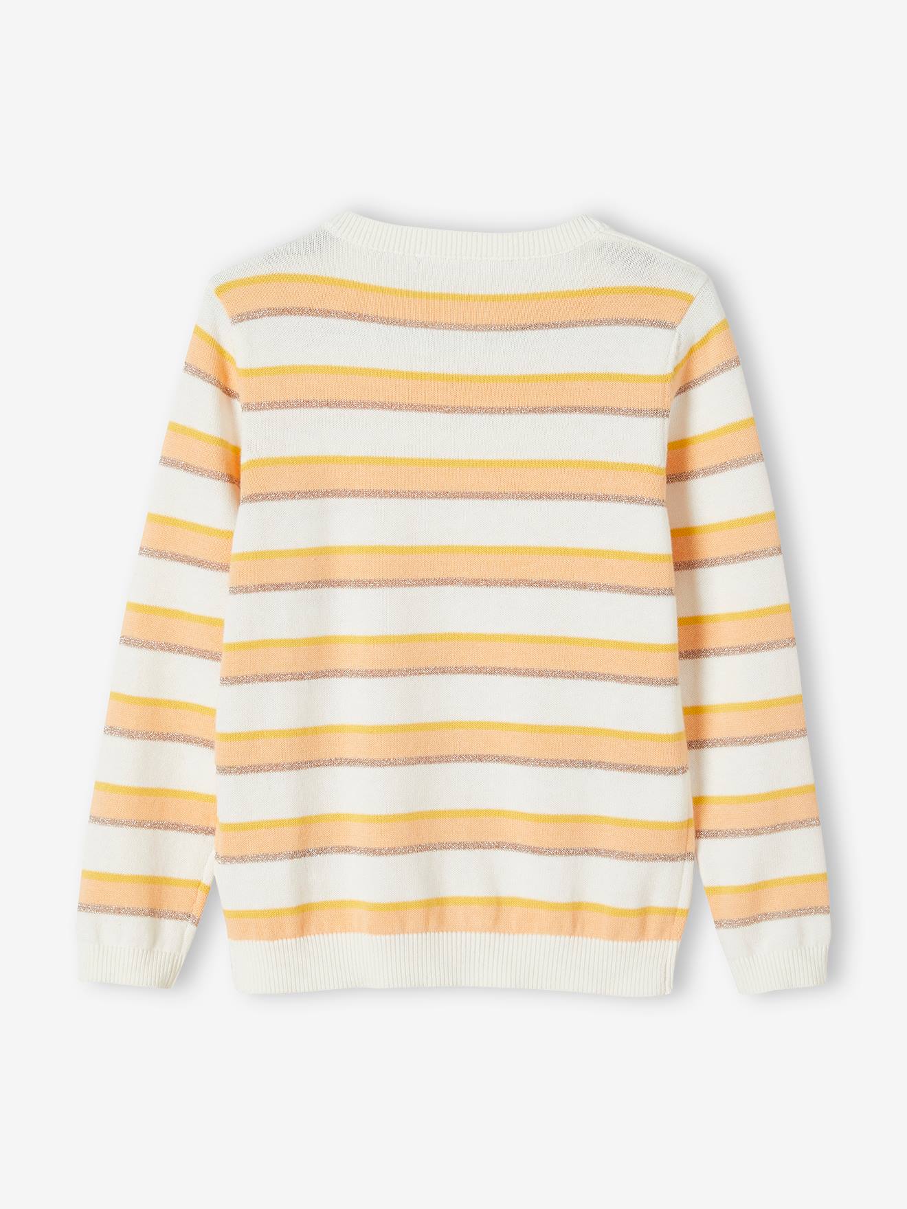 Vertbaudet Mädchen Pullover mit Glitzerstreifen - senfgelb gestreift