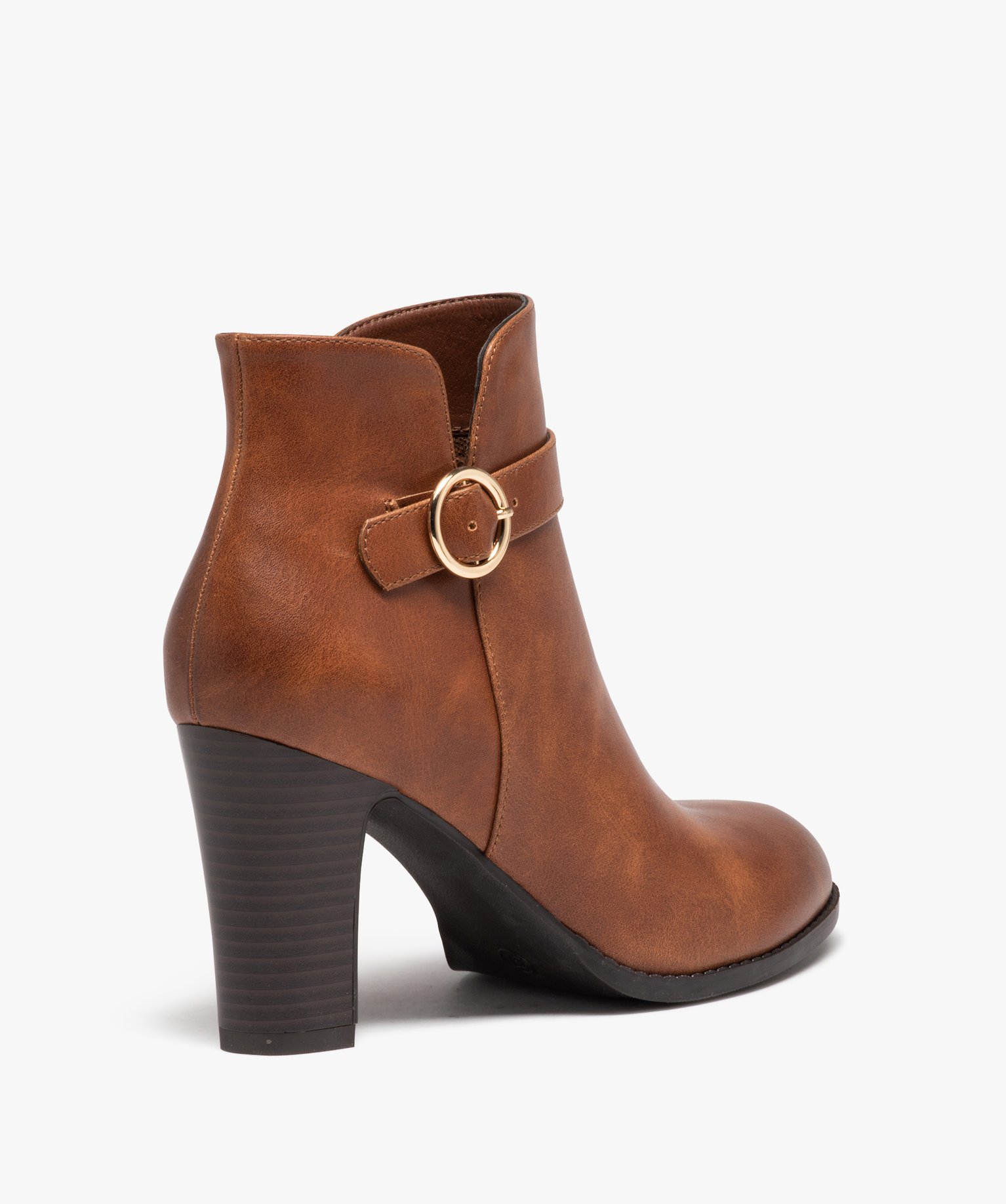 Boots femme unies à talon haut carré avec bride à boucle camel | GEMO