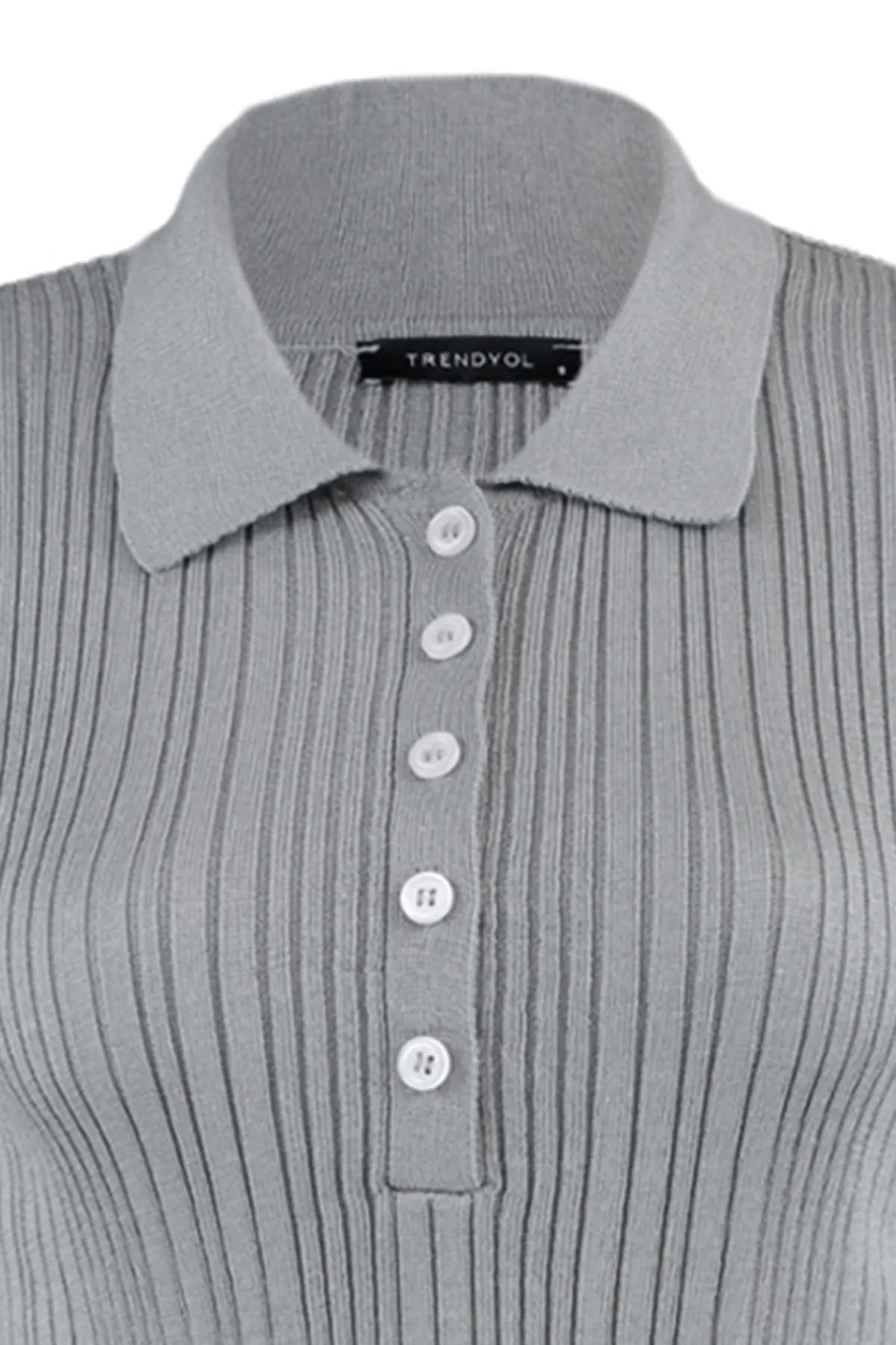 Trendyol Collection  Grauer gerippter Strickpullover mit Polokragen TWOAW21KZ0773