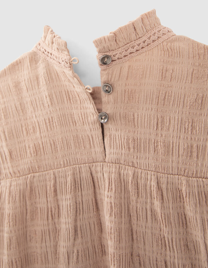 Blouse rose gaufrée avec tulle au col fille