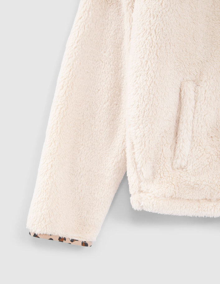 Cardigan écru fourré avec détails motif léopard fille
