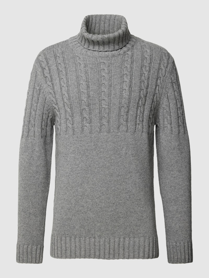 Strickpullover mit Zopfmuster in mittelgrau meliert