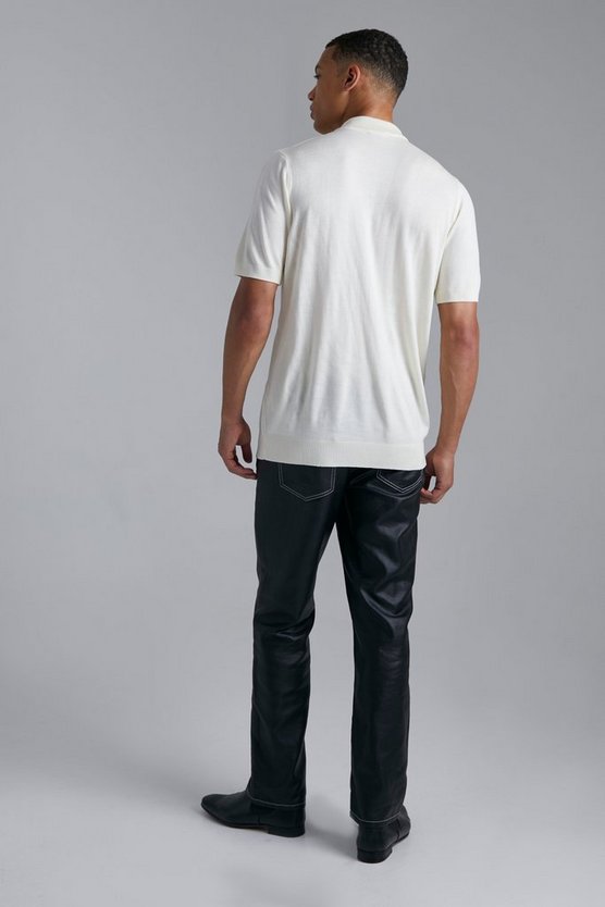Tall kurzärmliges Strick-Poloshirts mit Reißverschluss
