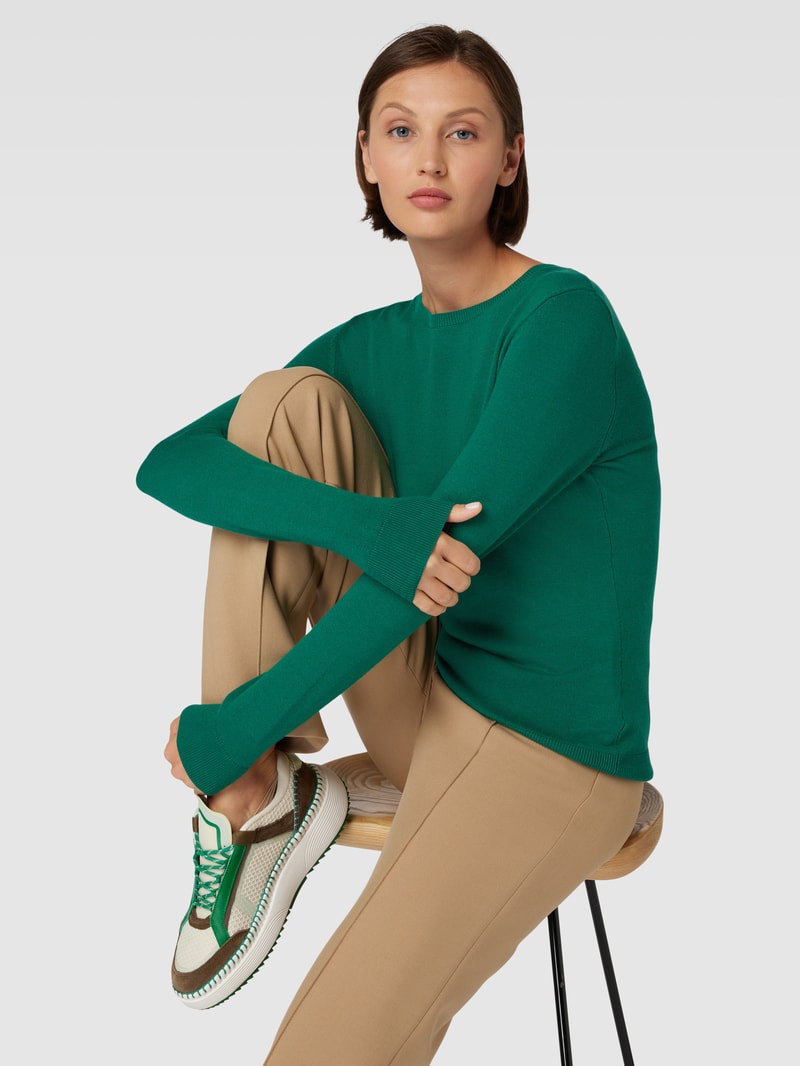 Strickpullover mit Rundhalsausschnitt in dunkelgrün