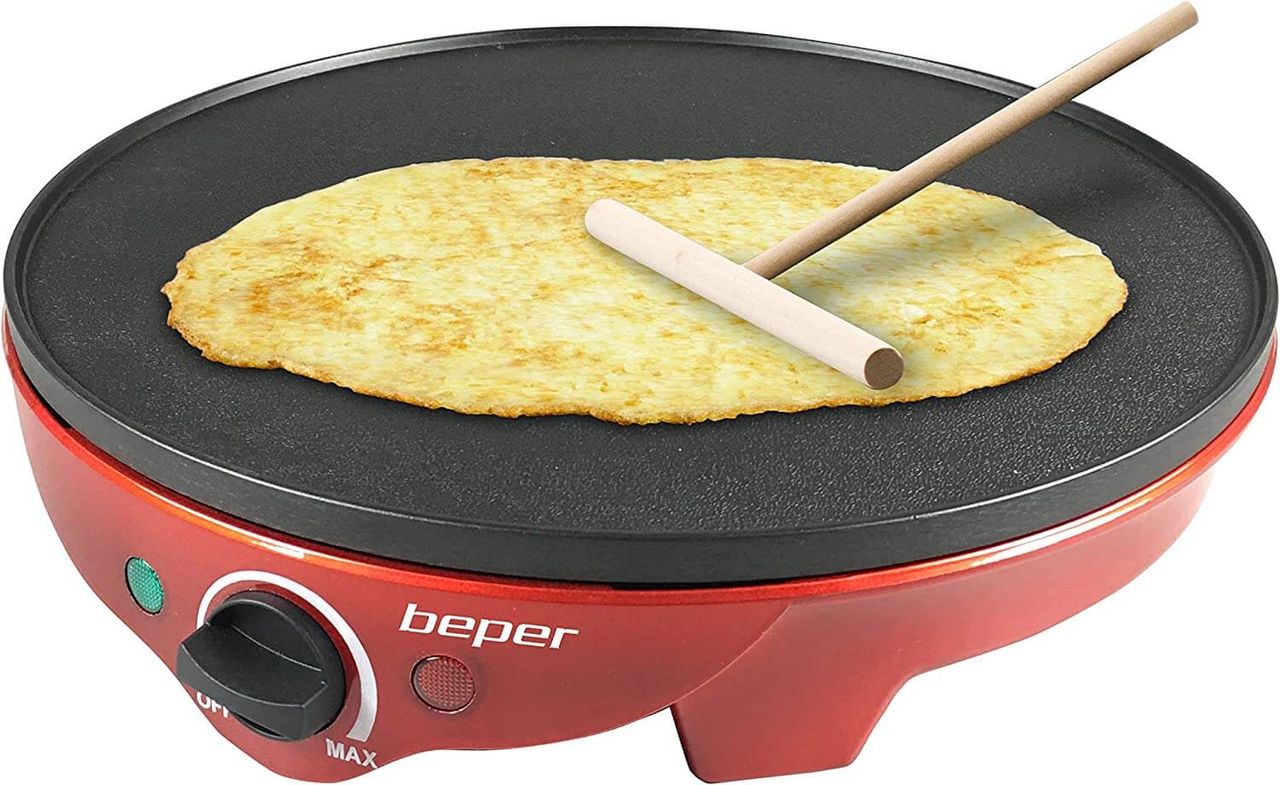 beper BT.700Y Crepes Maker für Crêpes, Pfannkuchen und Piadinas elektrisch mit Holzspatel