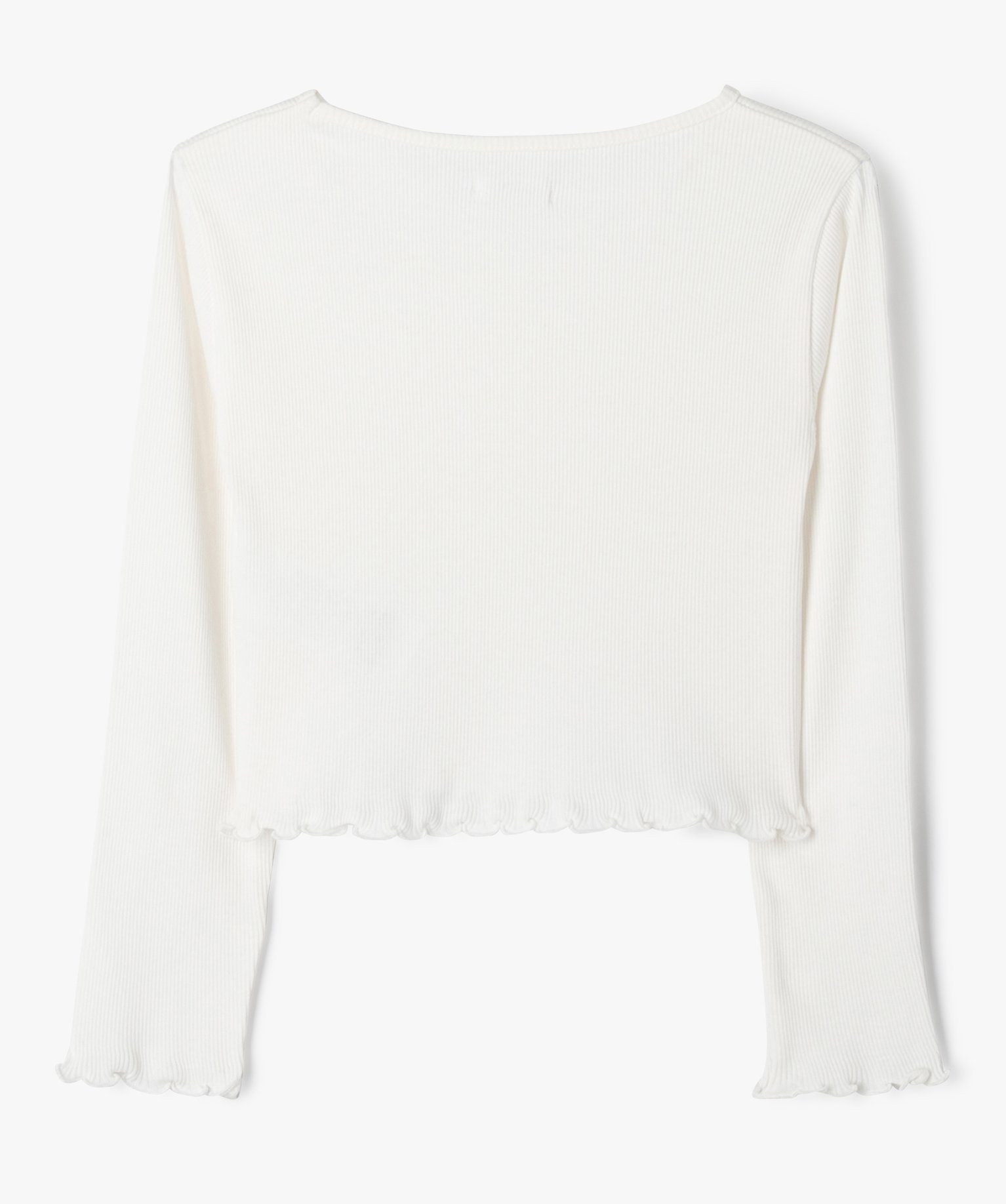 Tee-shirt court à manches longues en maille ctelée fille ecru | GEMO