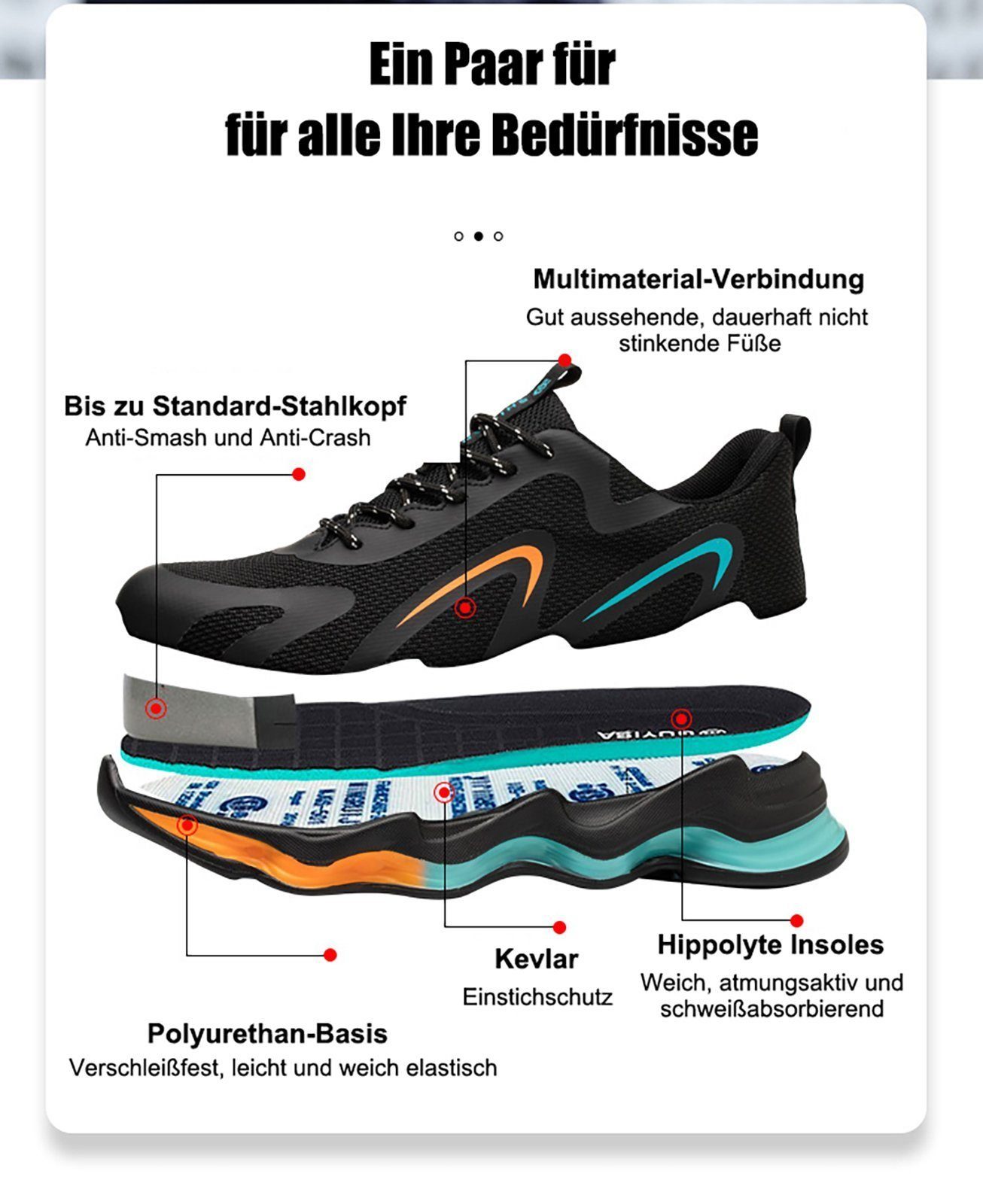 pochento Unzerbrechliche Stahlkappen-Arbeitsschuhe für Männer und Frauen Sicherheitsschuh (Indoor und Outdoor, sportlich, bequem, leicht, Atmungsaktiv Leichte und bequeme Sicherheitsschuhe) Anti-Smash, antistatisch, rutschhemmender, durchtrittsicher,