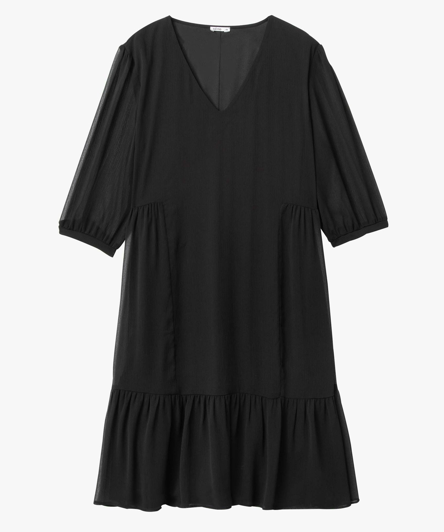 Robe femme grande taille en voile à manches courtes noir | GEMO