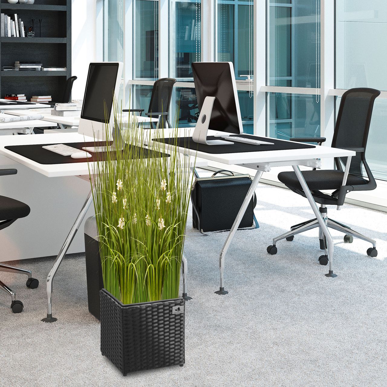 Weles Pflanzkübel Polyrattan 28 x 28 x 28 cm, für Innen und Außen, Kunststoffeinsatz, 4-Faser schwarz