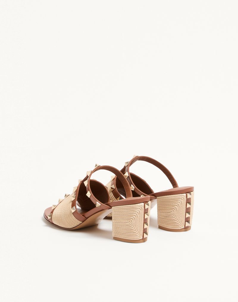 Rockstud Slidesandaler i kalveskind med kornet broderi 60 mm