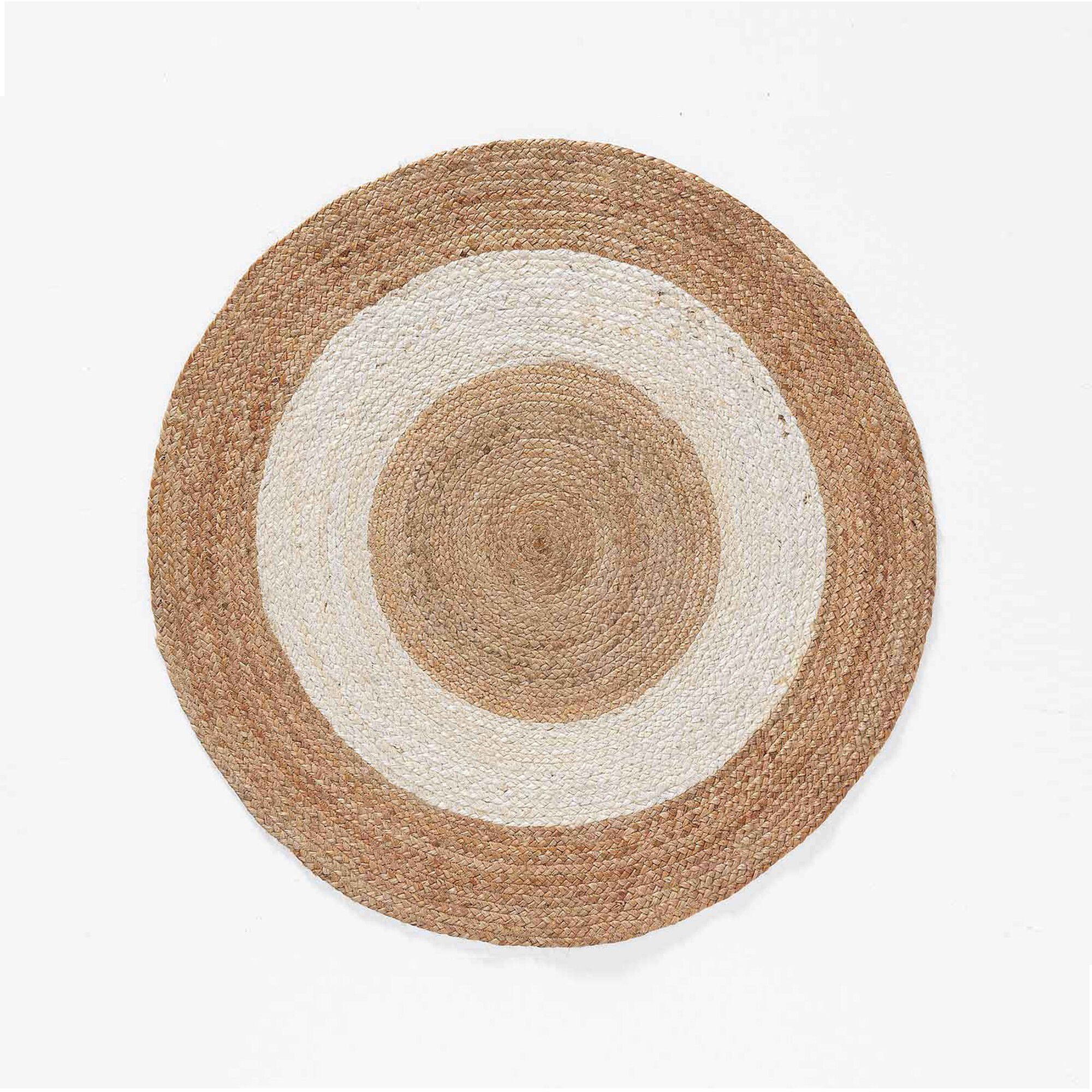Tapis rond bicolore blanc en jute