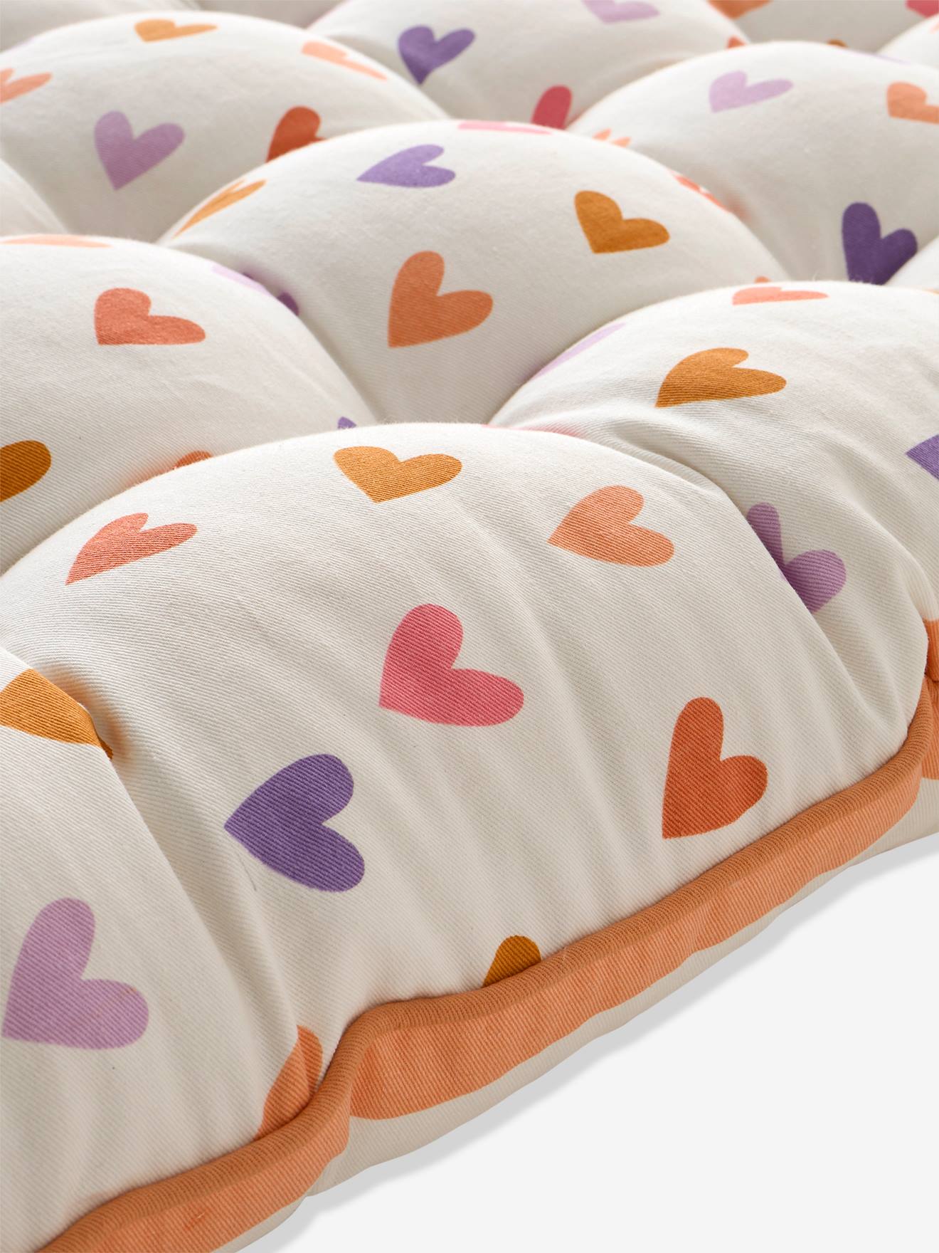 Vertbaudet Kinderzimmer Bodenmatratze POP mit Herzen und Streifen, wendbar - mandarine