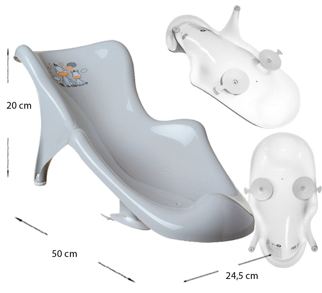Maltex Babybadewanne 6 Teile SET + Ständer Weiss - Zebra Grau -- Badeset Baby Wanne 84 cm, (Premium.set 6 tlg + Ständer), = WANNE + SITZ + TÖPFCHEN + WC AUFSATZ + EIMER + HOCKER + STÄNDER