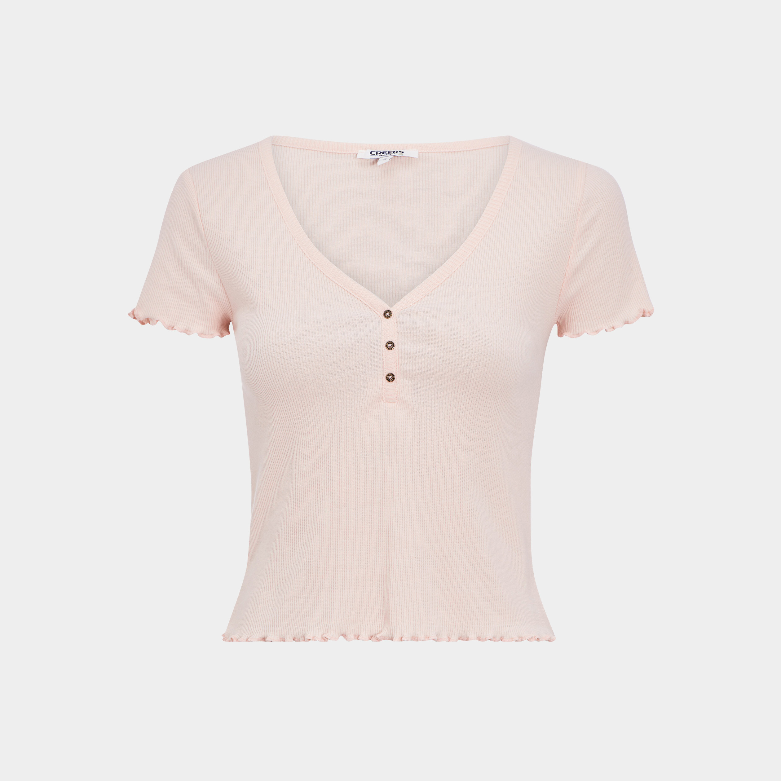 T-shirt court à col en V rose poudrée femme | La Halle