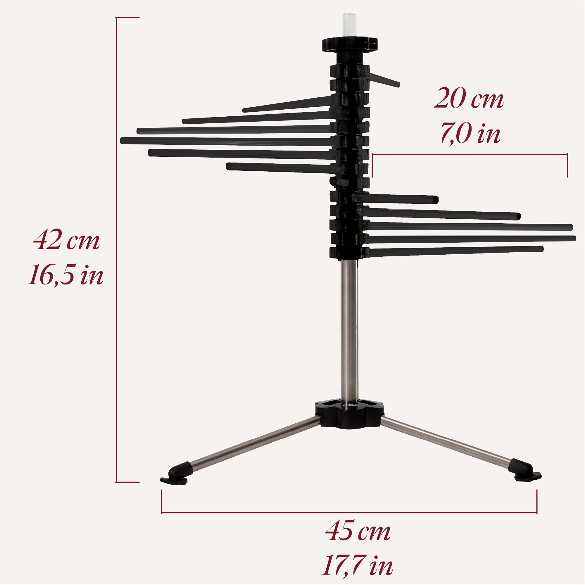 GOURMEO Nudelmaschine Black Pasta Dryer with 14 Rungs - Easy to Clean, Schwarzer Nudeltrockner mit 14 Stufen - Leicht zu reinigen