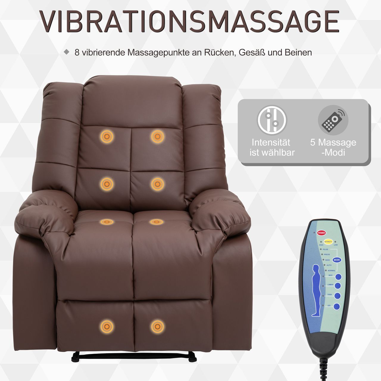 HOMCOM Massagesessel Fernsehsessel Elektrisch Relaxsessel mit Massagefunktion Kunstleder Holz Metall Schaumstoff Braun 94 x 99 x 99 cm