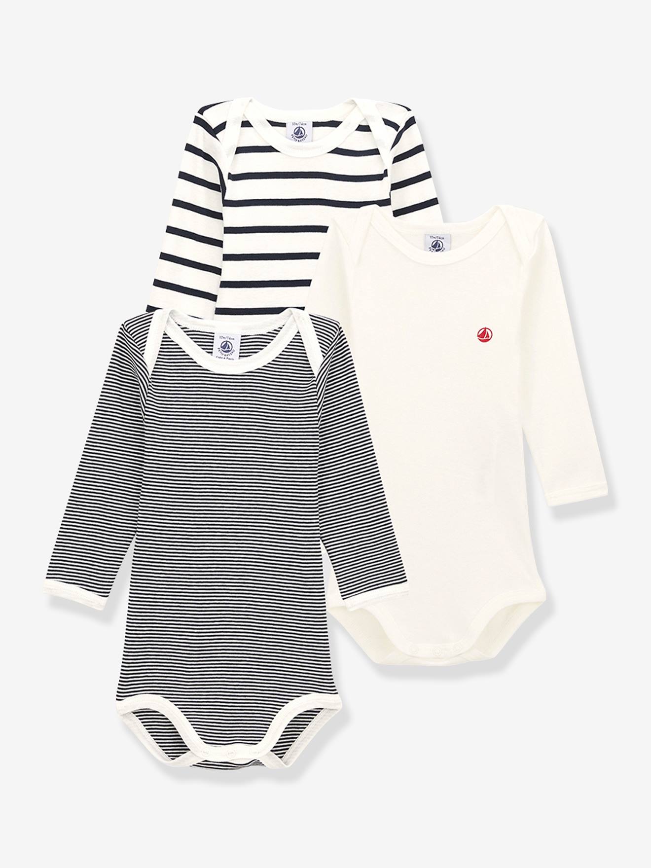 Lot de 3 bodies manches longues PETIT BATEAU blanc