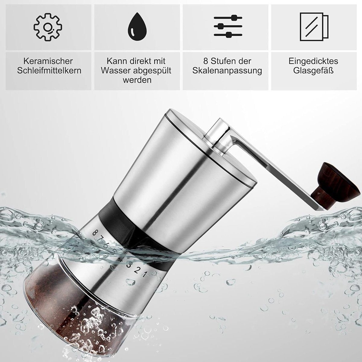 LENBEST Kaffeemühle Kaffeemühle Manuell/Hand mit Keramikmahlwerk,Espressomühle