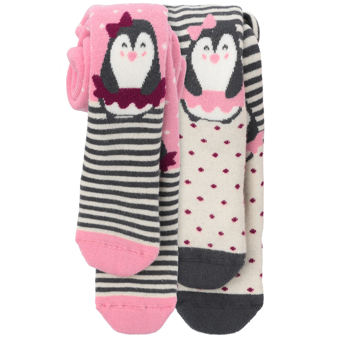 2 Baby Frottee-Strumpfhosen mit Pinguinen