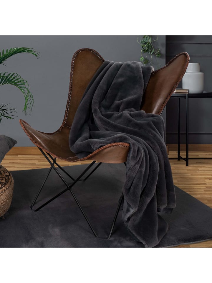 GMD Living Wohndecke HEAVEN in Felloptik in Dunkelgrau günstig kaufen 150 x 200 cm