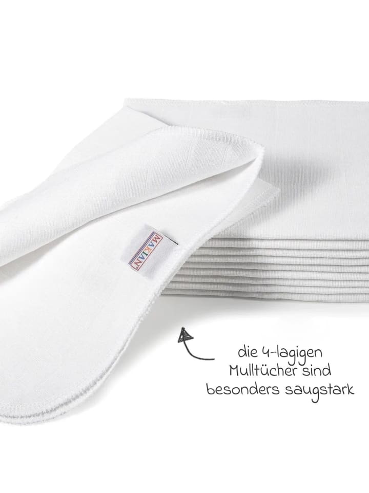 Makian Mullwindeln / Mulltücher / Spucktücher 10er Pack 35 in weiss günstig kaufen onesize