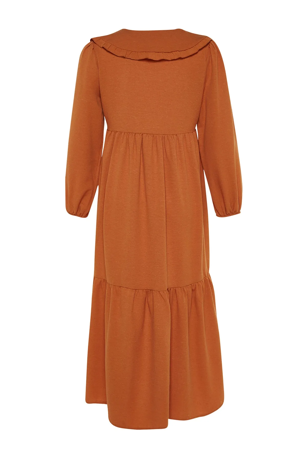 Trendyol Modest  Gewebtes Kleid in Leinenoptik mit besticktem Zimtkragen und halber Knopfleiste TCTSS23EB00257