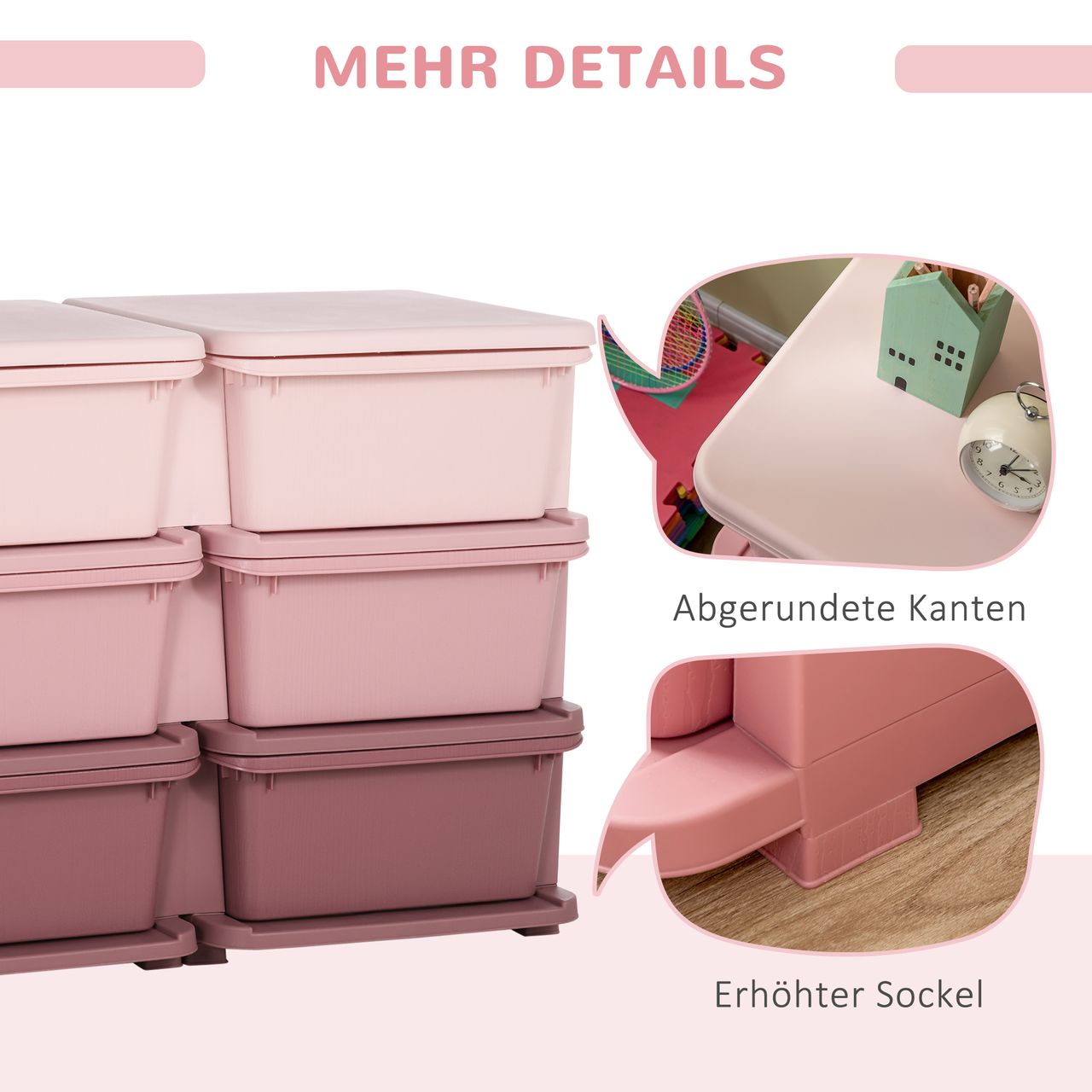 HOMCOM Schubladenschrank für Kinder Aufbewahrungsboxen mit 6 Ebenen Kindermöbel