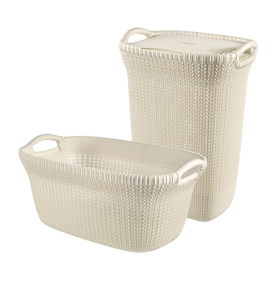 Curver 2-er Set KNIT Wäschebox 57L   Wäschekorb 40L weiß