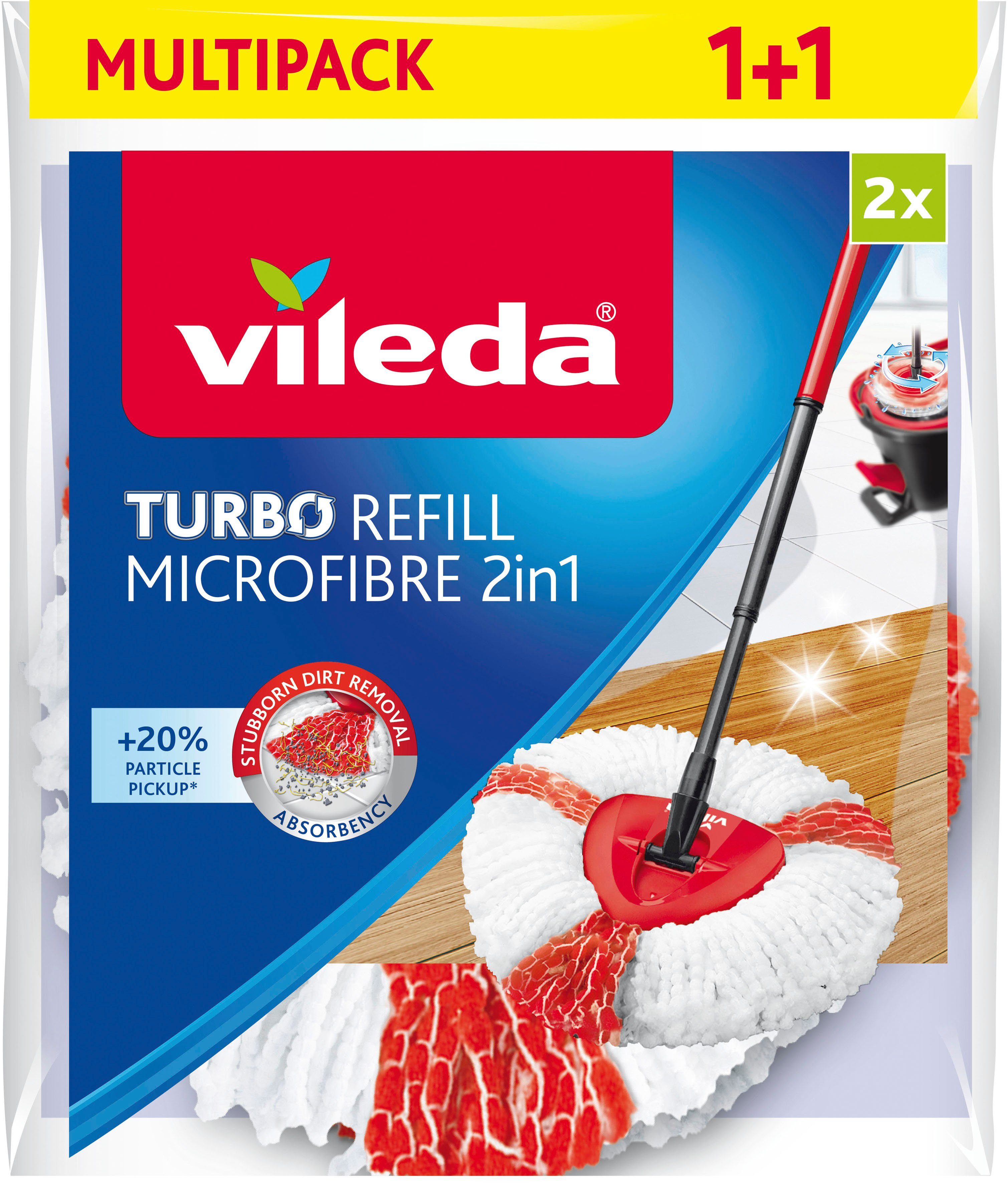 Vileda Bodenwischer-Set TURBO BOX (Set, 3-St., Wischmop-Set mit 3-tlg. Teleskopstiel, bis zu 130 cm ausziehbar), inkl. TURBO REFILL MICROFIBRE 2in1 Ersatzkopf