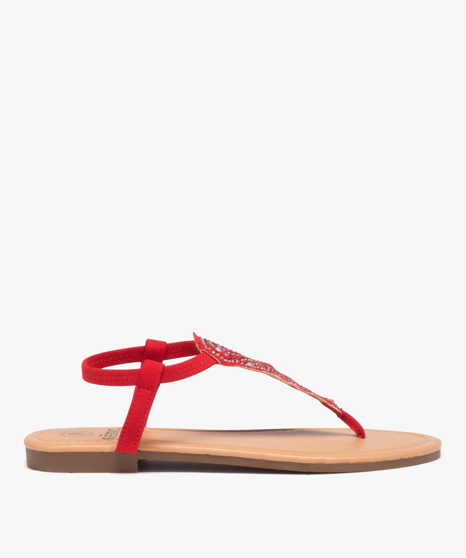 Sandales femme à entre-doigts ornées de strass rouge | GEMO