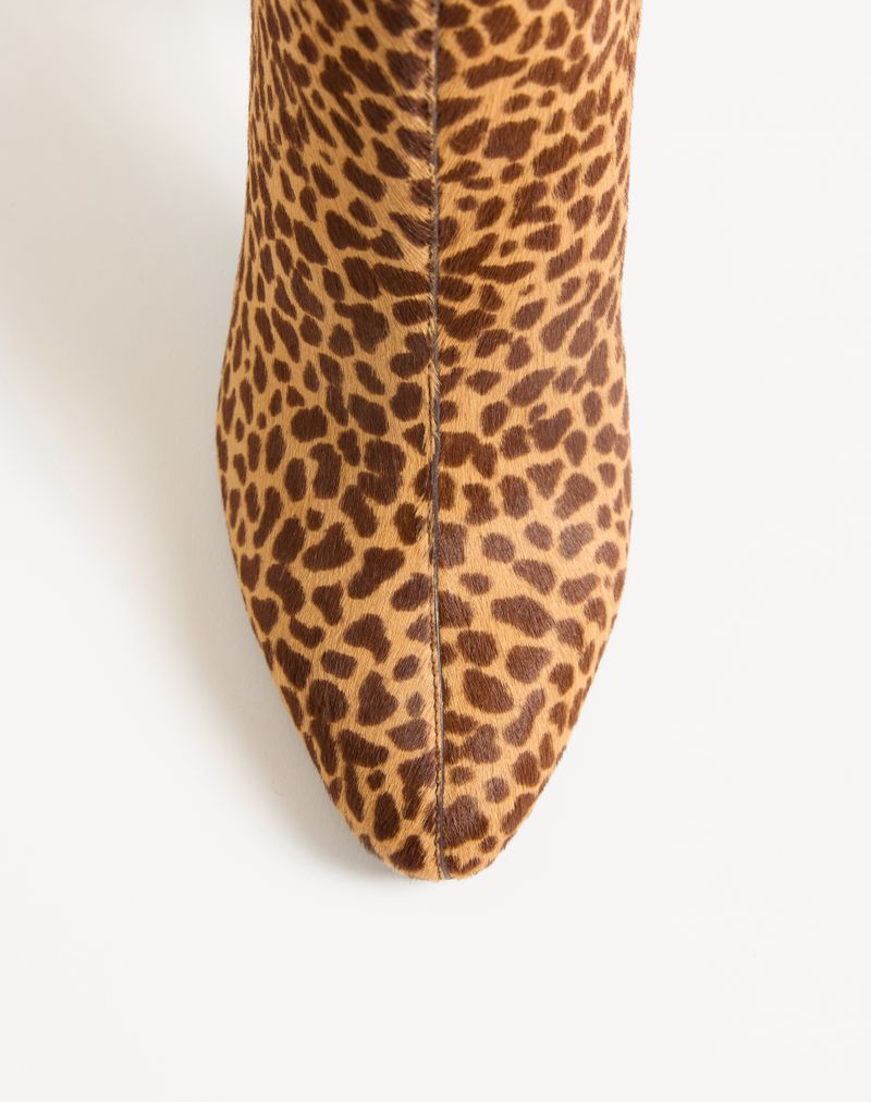 Bota Hotty de 100 mm em couro de pônei e bezerro com bordado floral e detalhes em pele.