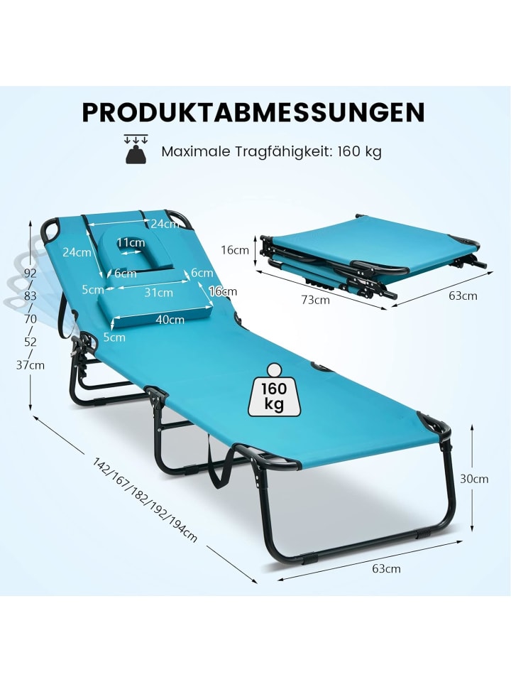 COSTWAY Sonnenliege mit Gesichtsöffnung in Türkis günstig kaufen onesize