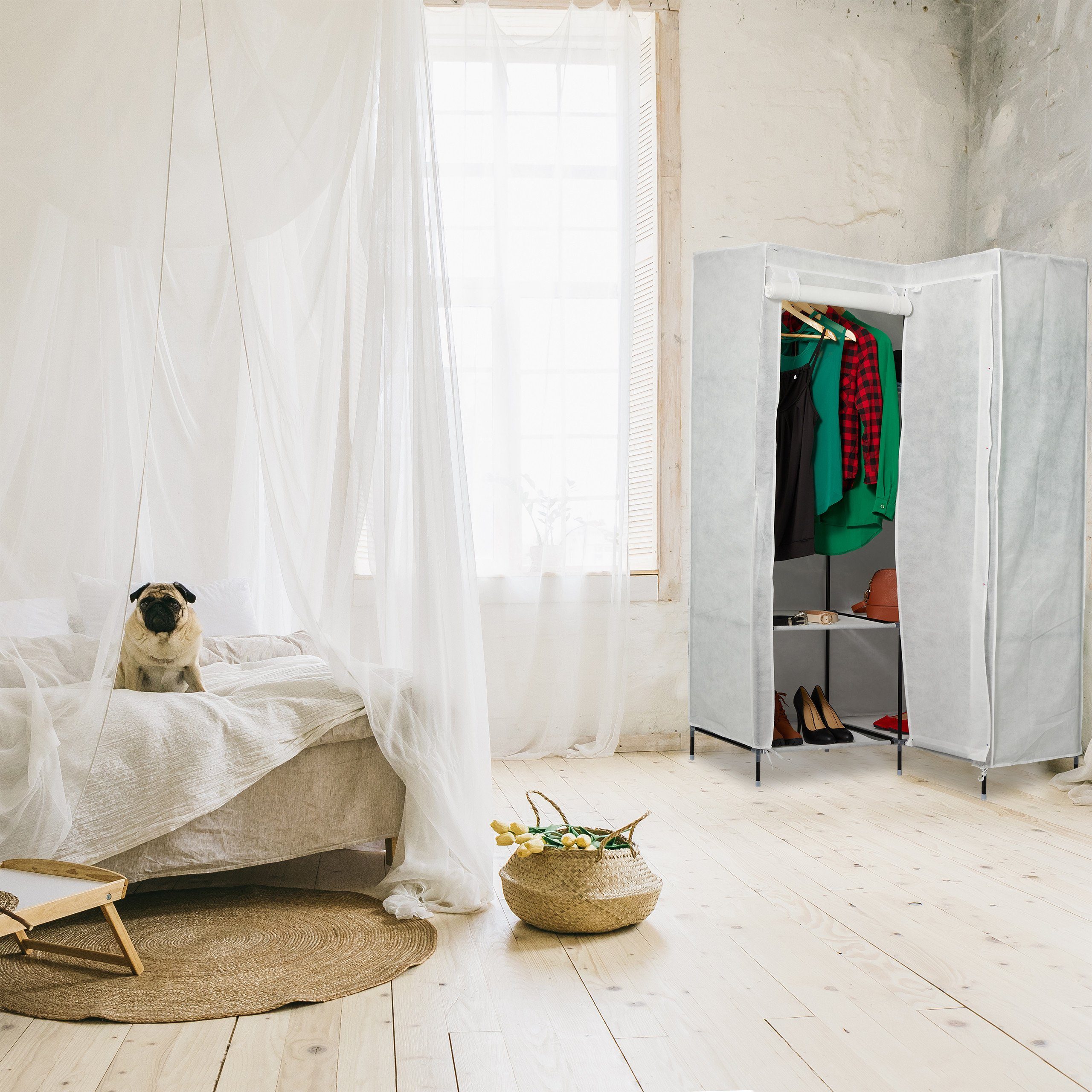 relaxdays Stoffschrank 2 x Eckkleiderschrank Stoff weiß
