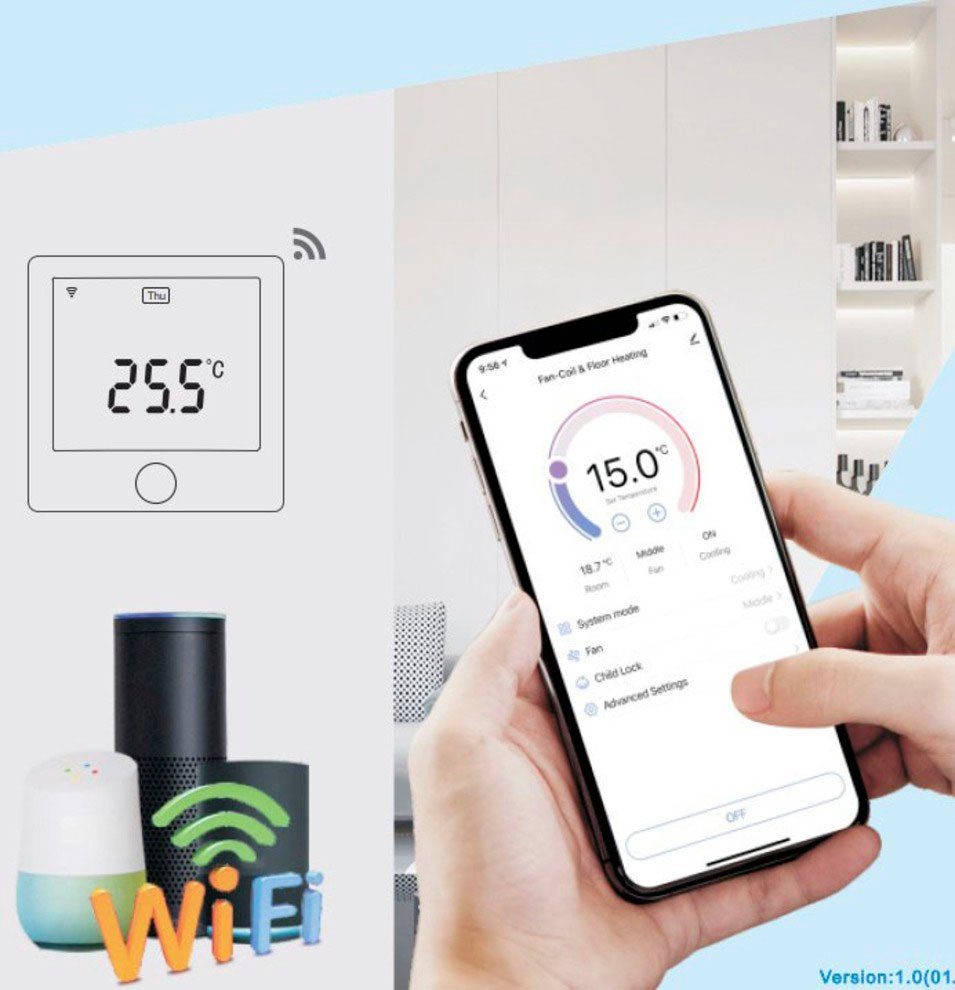 PEROBE Raumthermostat, elektronisch, WiFi Smart Digital mit Fühler, mit Fernzugriff und Zeitschaltuhr