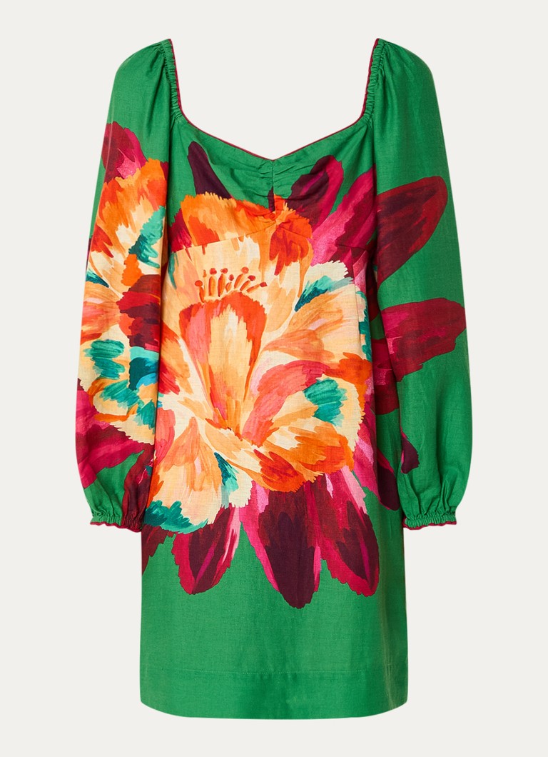 Rochie-tunică scurtă din amestec de in cu imprimeu floral Farm Rio Tropicart