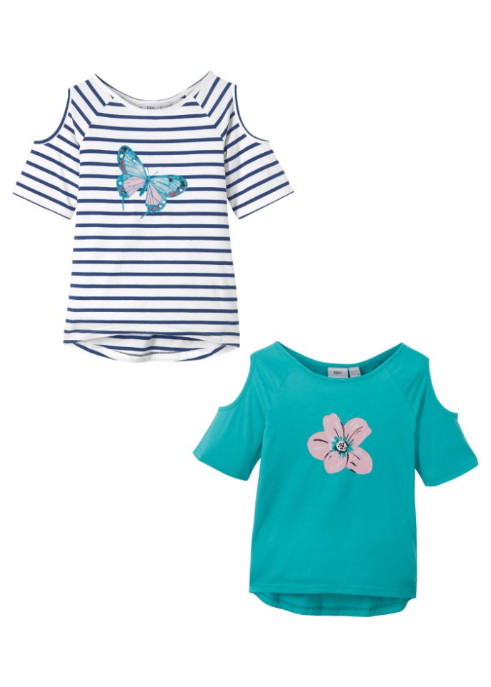 Mädchen T-Shirt mit Cut-Out-Schultern (2er Pack)