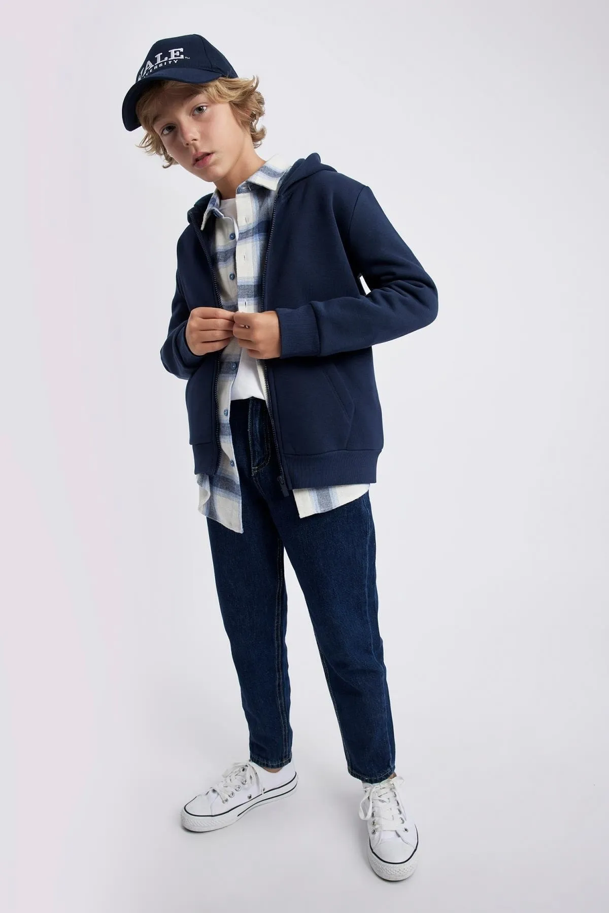DeFacto  Marineblauer, dicker Sweat-Schul-Cardigan mit Kapuze für Jungen