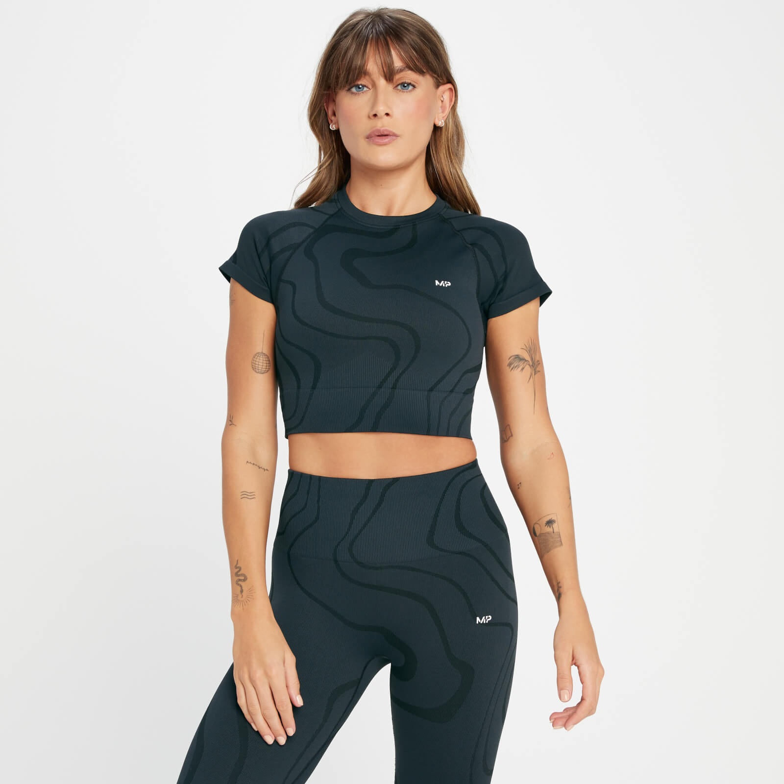 Crop top sans coutures MP Tempo Wave pour femmes – Noir