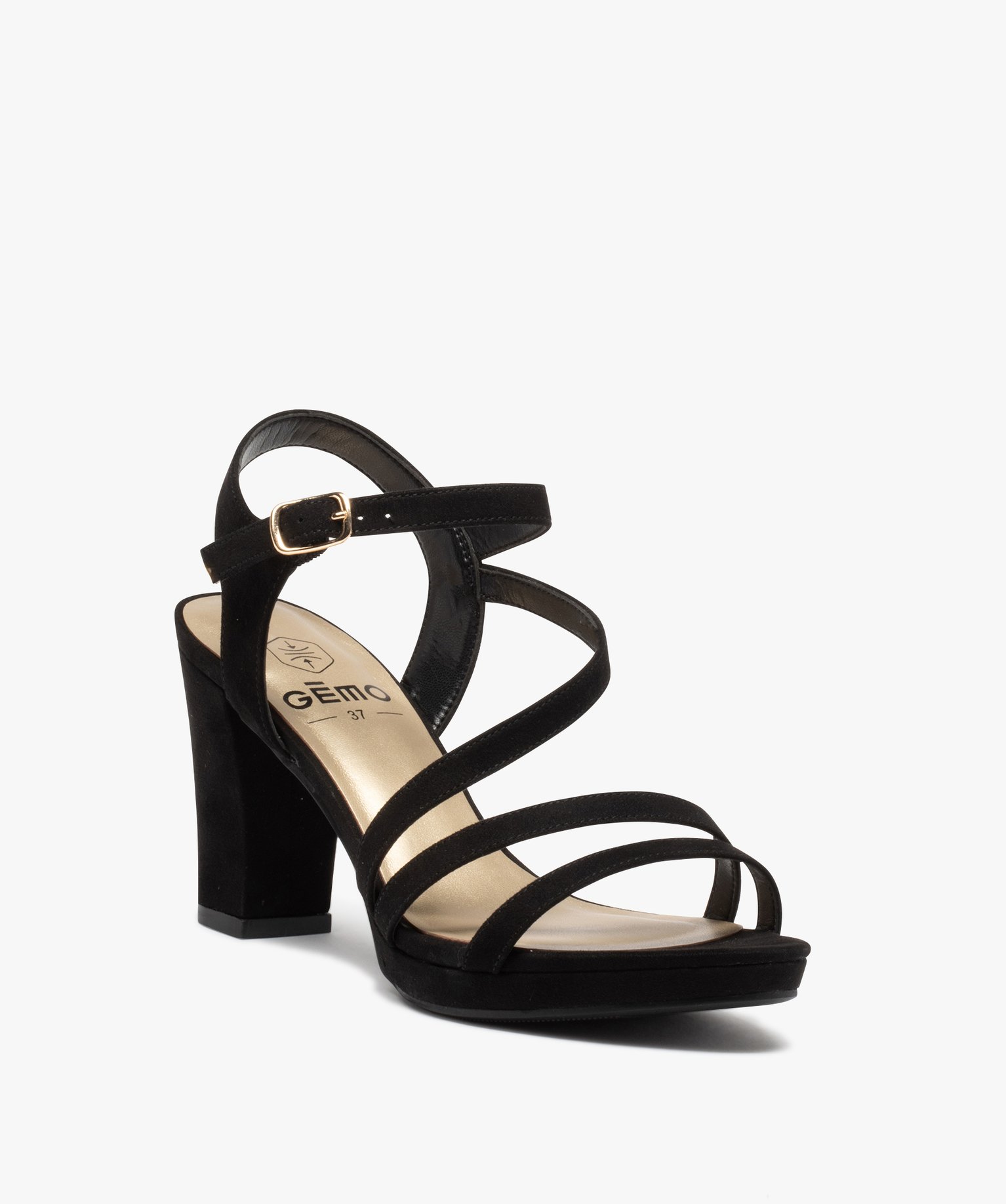 Sandales femme à talon haut en suédine avec brides noir | GEMO