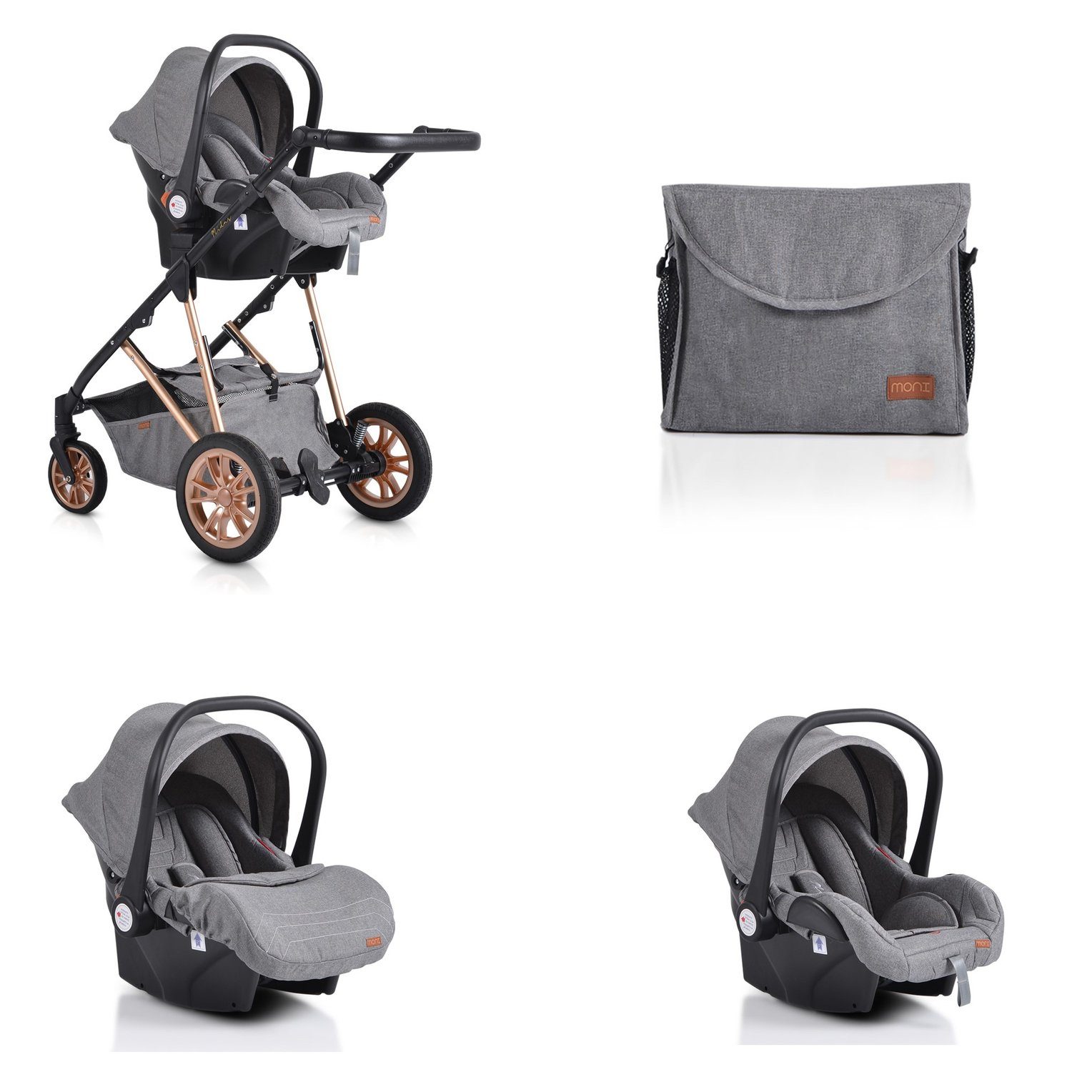 Moni Kombi-Kinderwagen Kinderwagen Midas 3 in 1, Autositz, Sportsitz, Babywanne, Wickeltasche