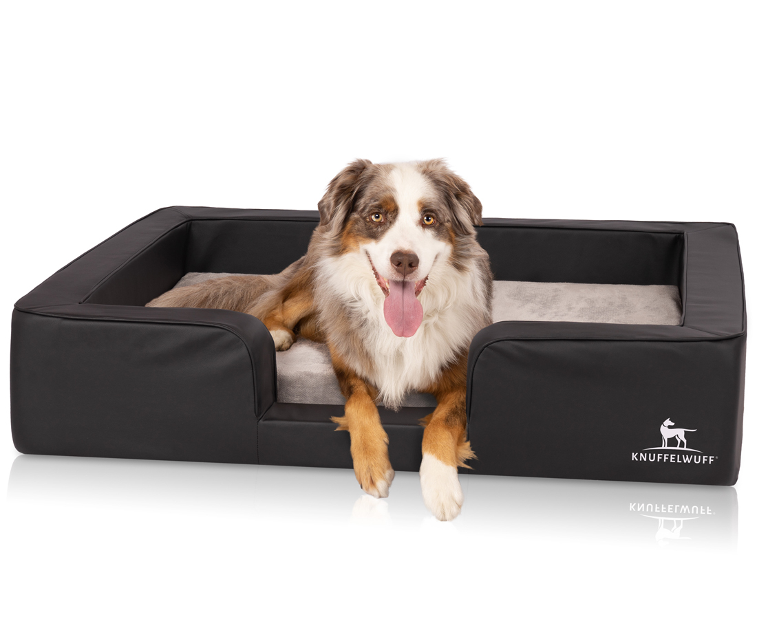 Knuffelwuff Hundebetten Knuffelwuff orthopädisches Hundebett mit Wendekissen aus Kunstleder Indianapolis schwarz XXL